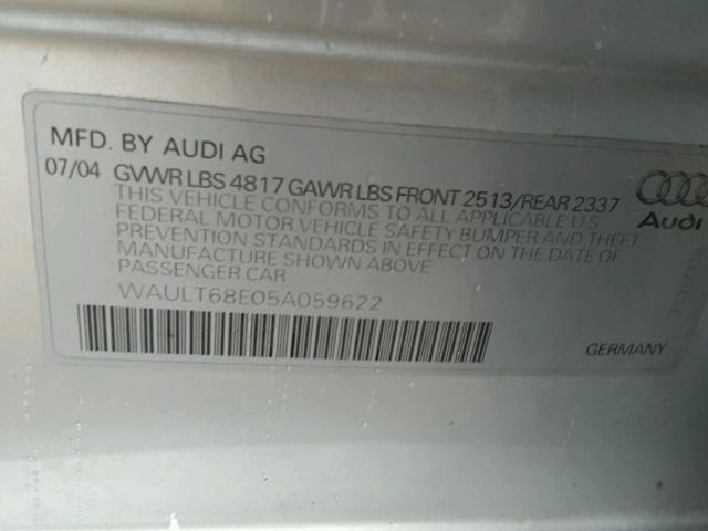 WAULT68E05A059622 - 2005 AUDI A4 3.0 QUA SILVER photo 10