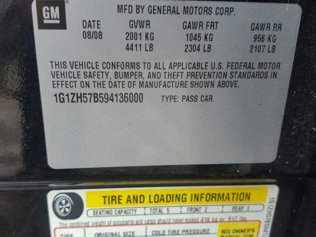 1G1ZH57B594136000 - 2009 CHEVROLET MALIBU 1LT 黑色 照片 10