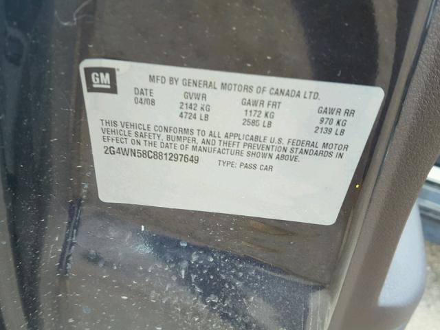 2G4WN58C881297649 - 2008 BUICK LACROSSE S BROWN photo 10