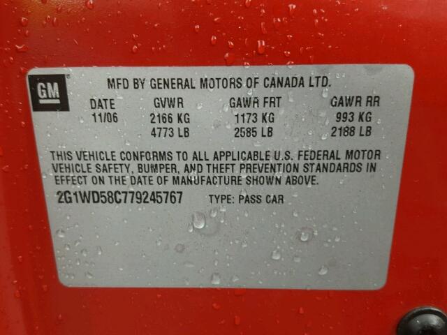 2G1WD58C779245767 - 2007 CHEVROLET IMPALA SUP 红色 照片 10