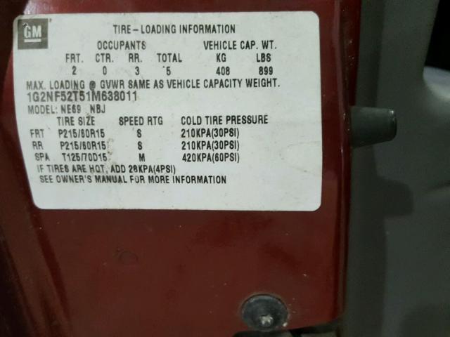 1G2NF52T51M638011 - 2001 PONTIAC GRAND AM S 红色 照片 10