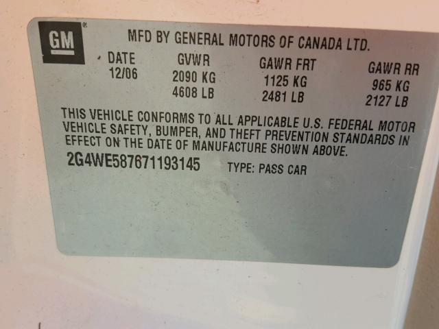 2G4WE587671193145 - 2007 BUICK LACROSSE C თეთრი ფოტო 10