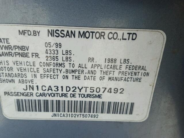 JN1CA31D2YT507492 - 2000 NISSAN MAXIMA GLE BLUE photo 10