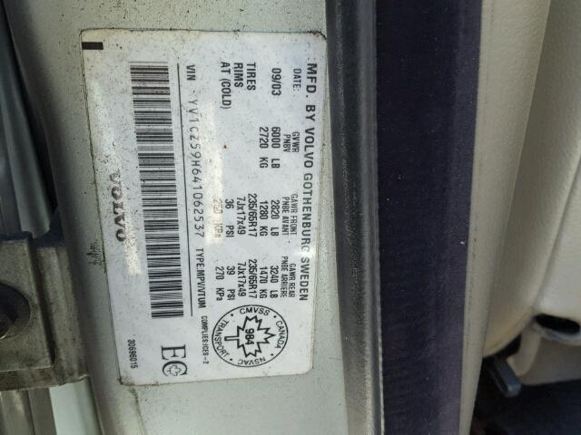 YV1CZ59H641062537 - 2004 VOLVO XC90 SILVER photo 10