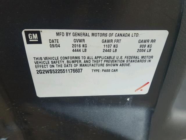 2G2WS522551176607 - 2005 PONTIAC GRAND PRIX GRAY photo 10