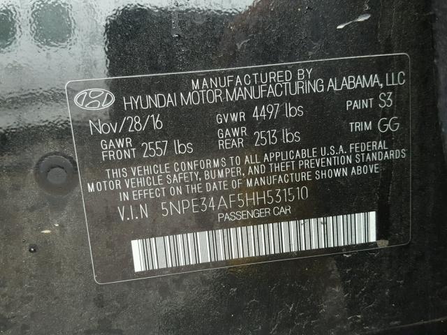 5NPE34AF5HH531510 - 2017 HYUNDAI SONATA SPO BLACK photo 10