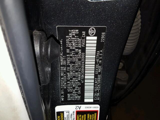 4T1BK3DB6BU426900 - 2011 TOYOTA AVALON BAS Մոխրագույն լուսանկար 10