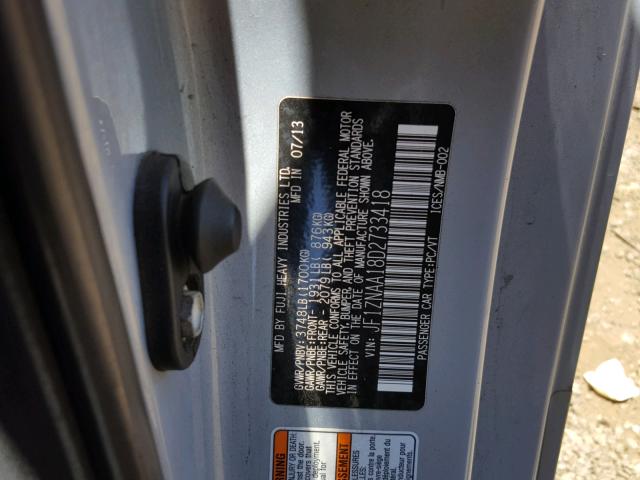 JF1ZNAA18D2733418 - 2013 TOYOTA SCION FR-S SILVER photo 10