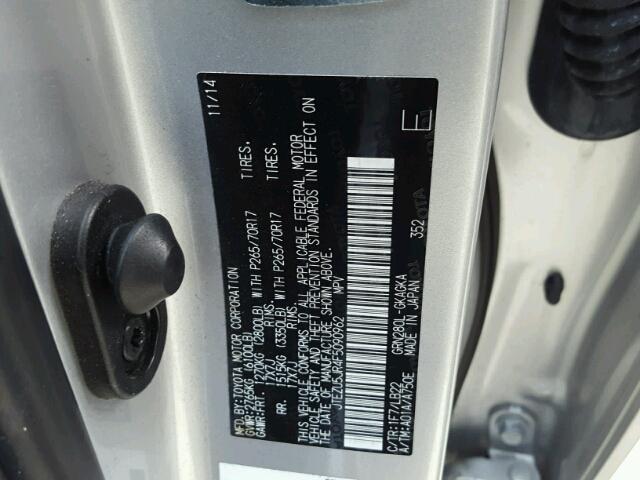 JTEZU5JR4F5090962 - 2015 TOYOTA 4RUNNER SR SILVER photo 10