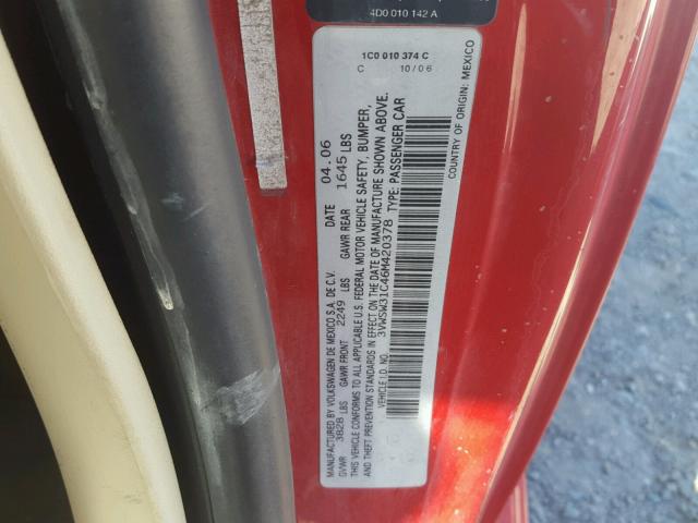 3VWSW31C46M420378 - 2006 VOLKSWAGEN NEW BEETLE 红色 照片 10