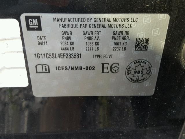 1G11C5SL4EF283581 - 2014 CHEVROLET MALIBU 1LT BLACK photo 10