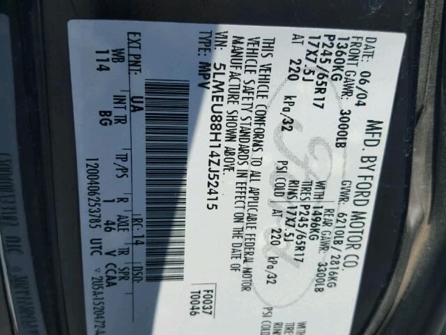 5LMEU88H14ZJ52415 - 2004 LINCOLN AVIATOR 黑色 照片 10