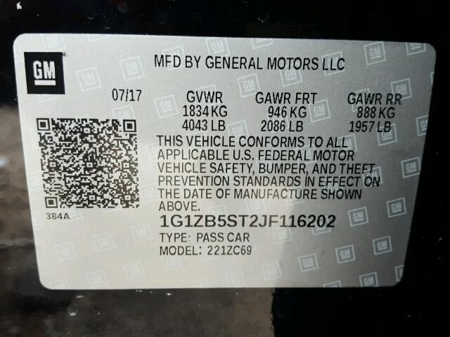 1G1ZB5ST2JF116202 - 2018 CHEVROLET MALIBU LS Қара фото 10