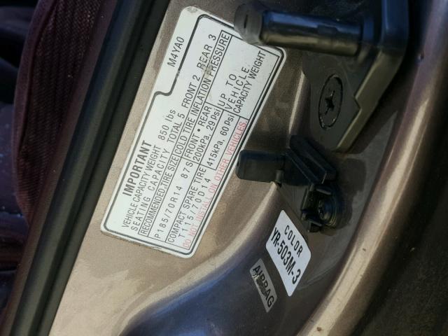 1HGCB765XNA234362 - 1992 HONDA ACCORD BROWN photo 10