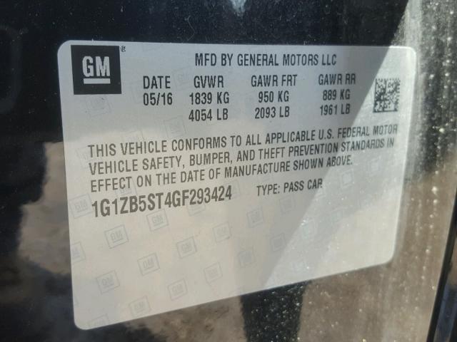 1G1ZB5ST4GF293424 - 2016 CHEVROLET MALIBU LS შავი ფოტო 10