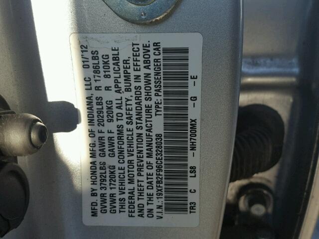 19XFB2F96CE328038 - 2012 HONDA CIVIC EXL GRAY photo 10