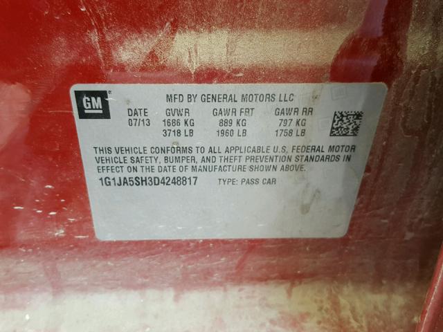 1G1JA5SH3D4248817 - 2013 CHEVROLET SONIC LS RED photo 10