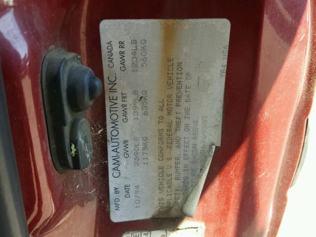 2C1MR2293S6709589 - 1995 GEO METRO BASE RED photo 10