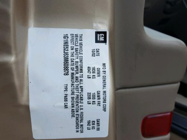 1G1NE52J63M608878 - 2003 CHEVROLET MALIBU LS GOLD photo 10