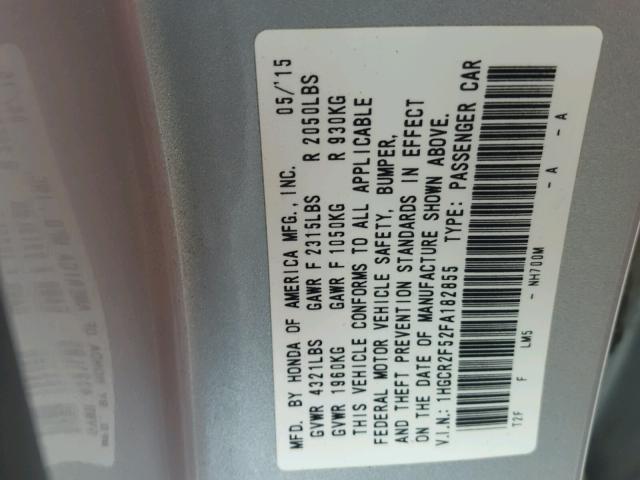 1HGCR2F52FA182855 - 2015 HONDA ACCORD SPO Күміс фото 10