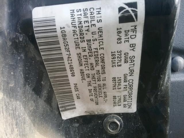 1G8AG52F74Z148690 - 2004 SATURN ION LEVEL SILVER photo 10