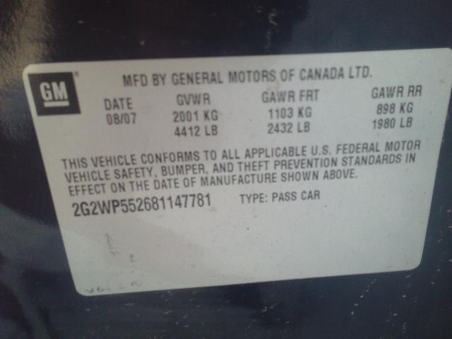 2G2WP552681147781 - 2008 PONTIAC GRAND PRIX Синій фото 10
