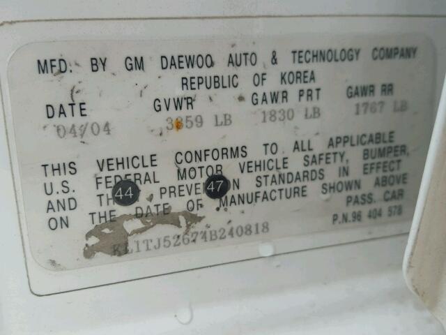 KL1TJ52674B240818 - 2004 CHEVROLET AVEO LS 白色 照片 10