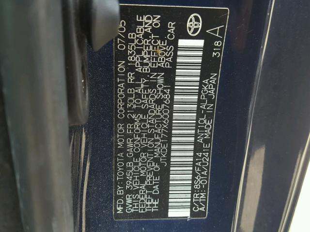 JTKDE177X60076841 - 2006 TOYOTA SCION TC 蓝色 照片 10