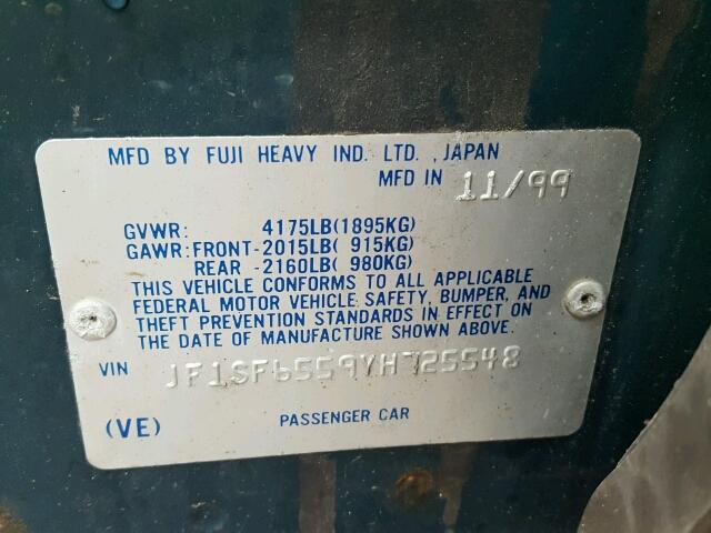 JF1SF6559YH725548 - 2000 SUBARU FORESTER S GREEN photo 10