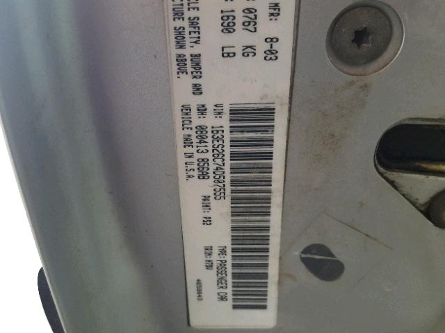 1B3ES26C74D507555 - 2004 DODGE NEON BASE SILVER photo 10