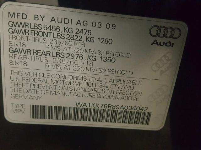 WA1KK78R89A034042 - 2009 AUDI Q5 3.2 BLACK photo 10