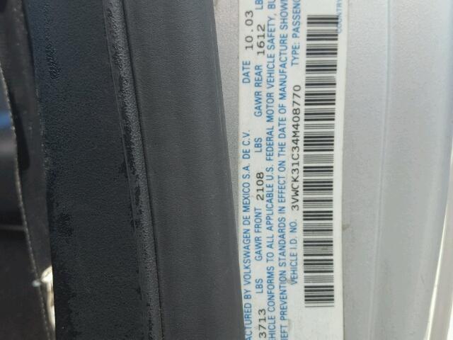 3VWCK31C34M408770 - 2004 VOLKSWAGEN NEW BEETLE 银色 照片 10