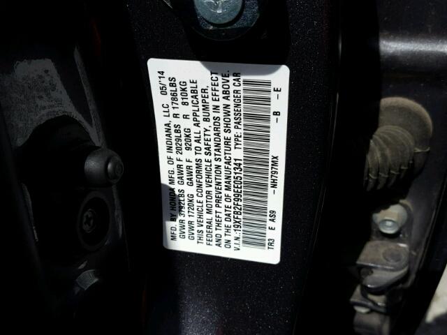 19XFB2F99EE051341 - 2014 HONDA CIVIC EXL GRAY photo 10