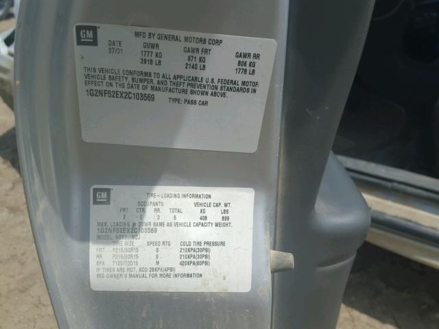 1G2NF52EX2C103569 - 2002 PONTIAC GRAND AM S Boz foto 10