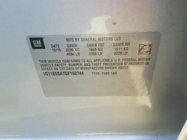 1G11E5SA7GF168744 - 2016 CHEVROLET MALIBU 银色 照片 10