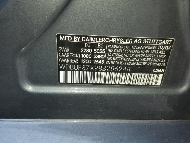 WDBUF87X98B256248 - 2008 MERCEDES-BENZ E 350 4MAT GRAY photo 10