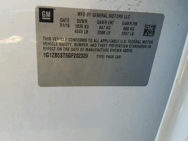 1G1ZB5ST6GF202329 - 2016 CHEVROLET MALIBU LS Ақ фото 10
