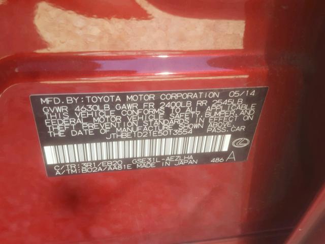 JTHBE1D21E5013554 - 2014 LEXUS IS 350 RED photo 10