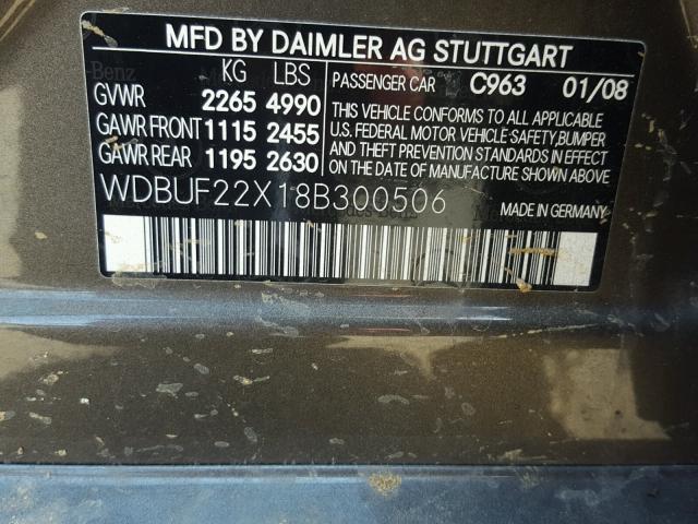 WDBUF22X18B300506 - 2008 MERCEDES-BENZ E 320 CDI GRAY photo 10