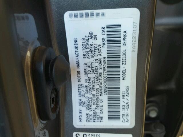 1NXBR30E87Z852459 - 2007 TOYOTA COROLLA GRAY photo 10