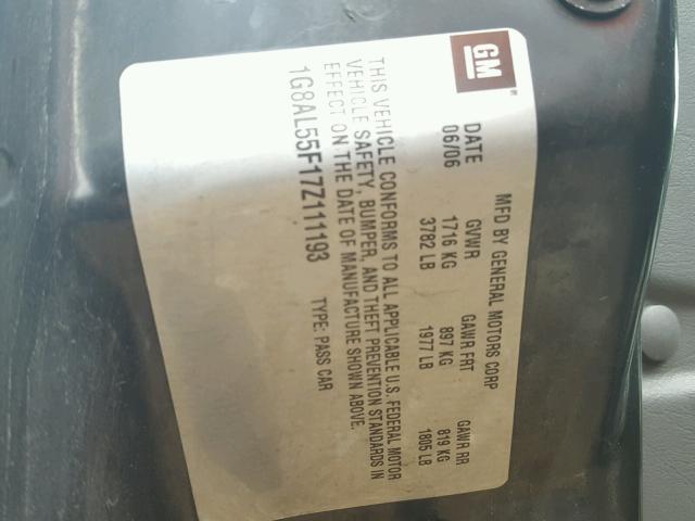 1G8AL55F17Z111193 - 2007 SATURN ION LEVEL BLUE photo 10