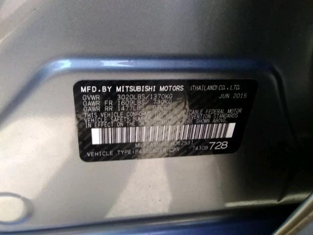 ML32A3HJ1FH052531 - 2015 MITSUBISHI MIRAGE DE GRAY photo 10