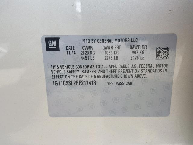 1G11C5SL2FF217418 - 2015 CHEVROLET MALIBU 1LT 金色 照片 10