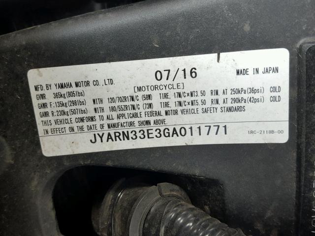 JYARN33E3GA011771 - 2016 YAMAHA FZ09 GRAY photo 20