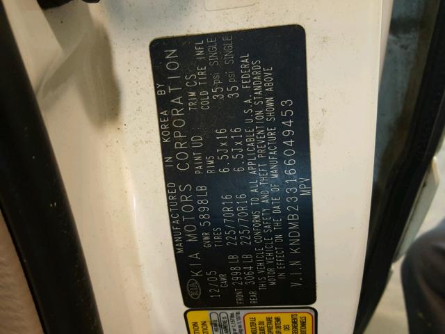 KNDMB233166049453 - 2006 KIA SEDONA EX WHITE photo 10