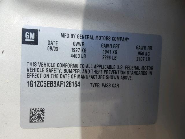 1G1ZC5EB3AF128164 - 2010 CHEVROLET MALIBU 1LT 金色 照片 10