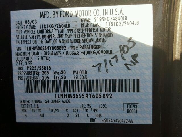 1LNHM86S54Y605892 - 2004 LINCOLN LS Qara foto 10