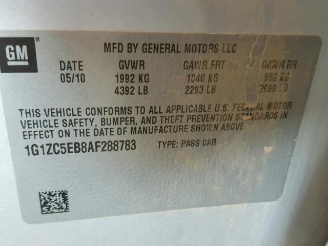 1G1ZC5EB8AF288783 - 2010 CHEVROLET MALIBU 1LT SILVER photo 10