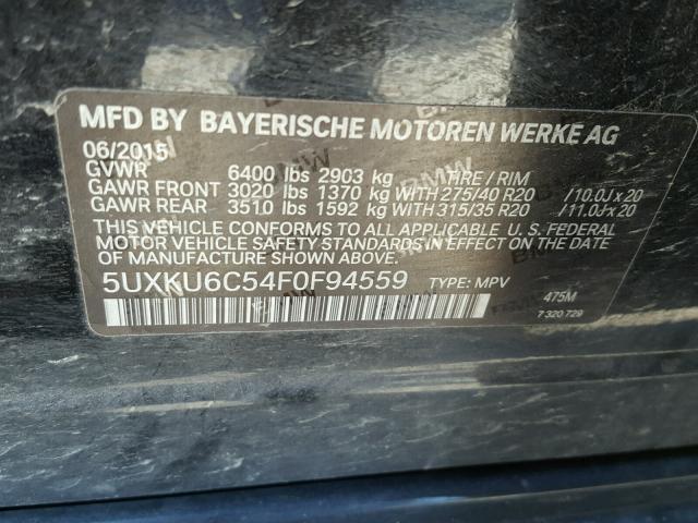 5UXKU6C54F0F94559 - 2015 BMW X6 XDRIVE5 BLACK photo 10