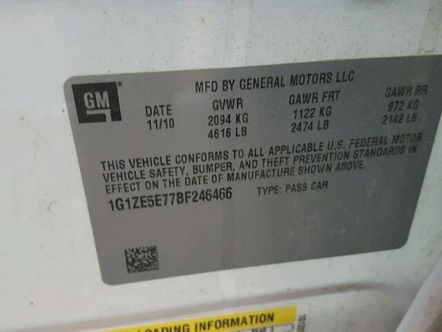 1G1ZE5E77BF246466 - 2011 CHEVROLET MALIBU LTZ 白色 照片 10